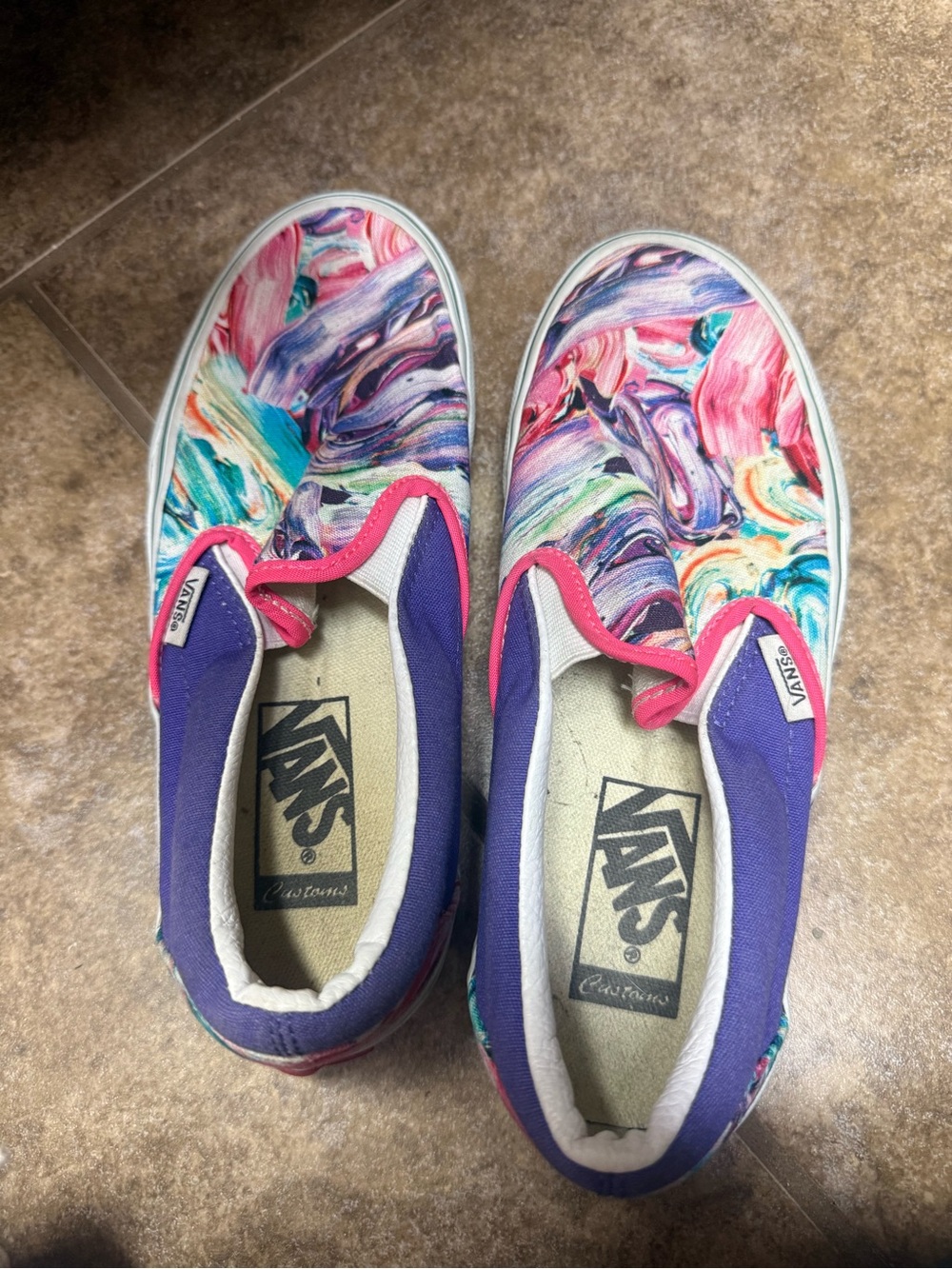 Vans Kids Slip-On Sneakers - Purple, Pink, Teal, White Swirl